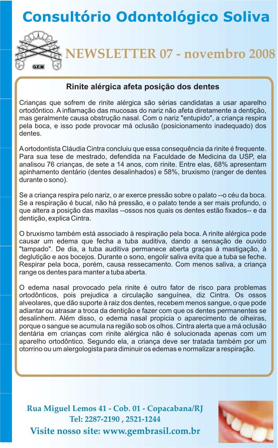 Rinite alergica afeta posição dos dentes